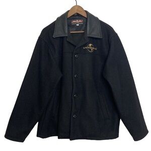 Vintage Wool Jacket Mens Medium Black Wool Leather Universal Pictures Logo
